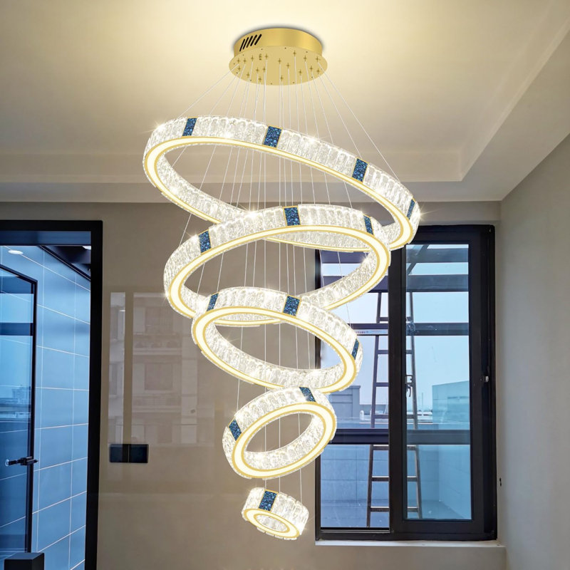 Grand lustre à anneaux pour plafond haut, 5 anneaux D8-16-24-32-40 po