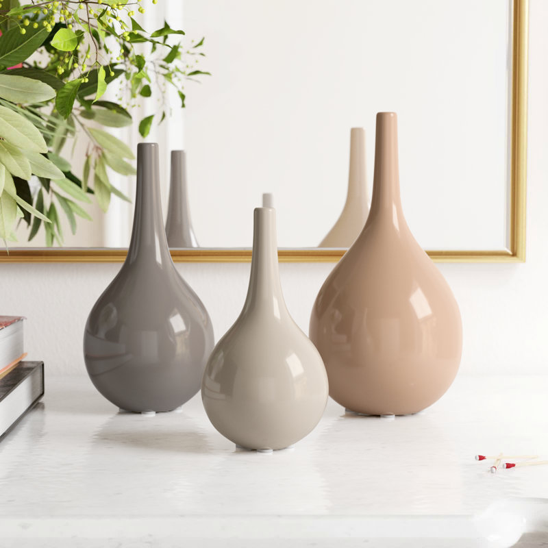 Ensemble de 3 vases de table en céramique Avaah, Brillant chaud