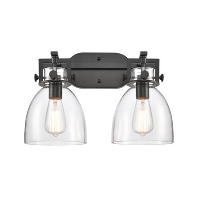 Newton Bell - 2 Light - 17 inch - Matte Black - Clear Shade - Bath Vanity Light
