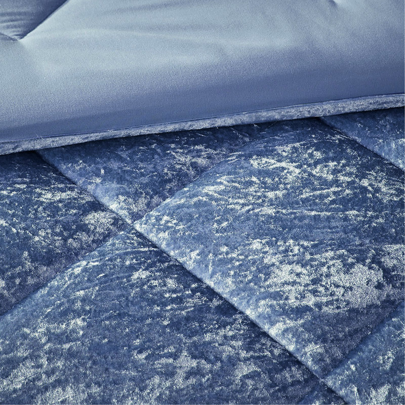 Édredon de luxe - Velours pervenche bleu avec dessus, bourre, édredon, 2 taies décoratives, 1 coussin, taie décorative lavable à la machine, décorative