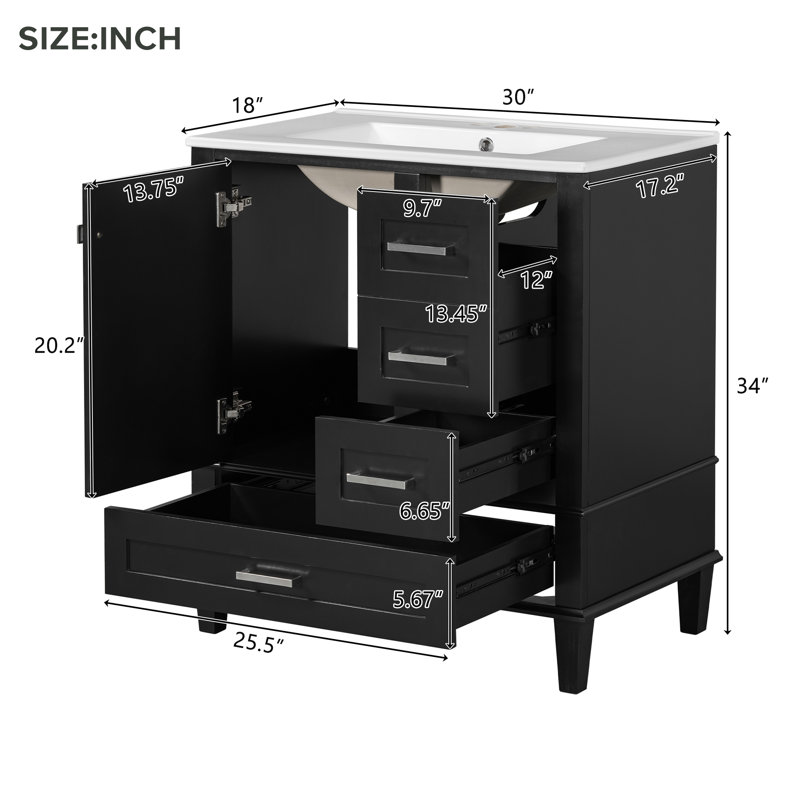 Ensemble de meuble-lavabo simple 30 po, Noir, noir, noir, noir