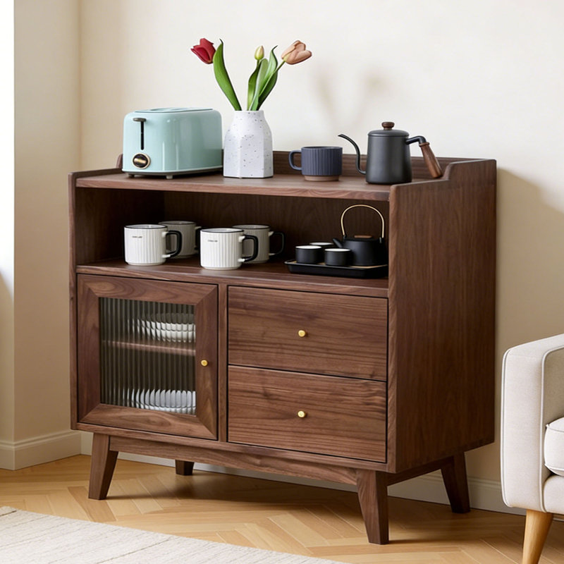 Commode d'appoint multifonctionnelle en bois massif, H 35,43 po x l 43,31 po x P 14,96 po, Marron foncé