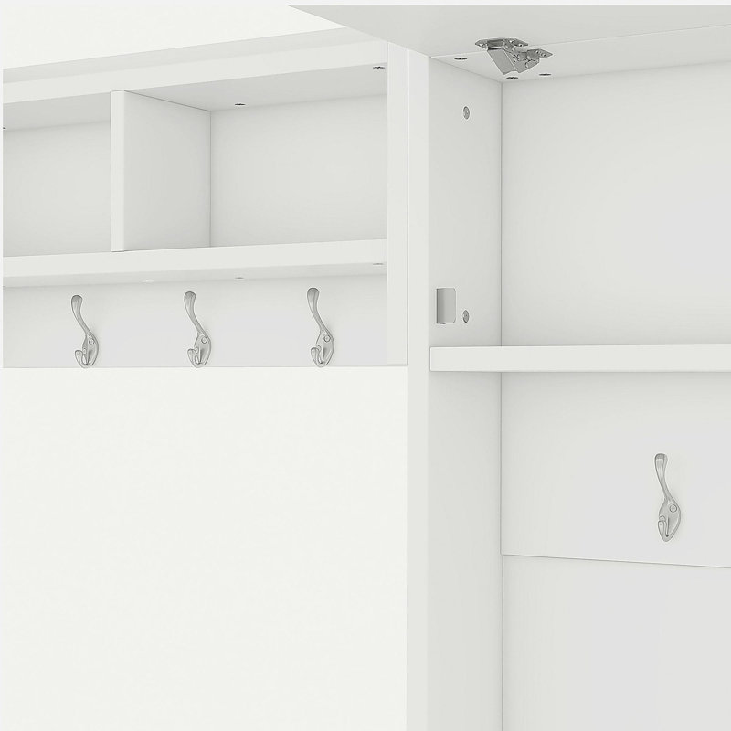 Portemanteau amovible 4 en 1 avec rangement et 7 crochets, portemanteau multifonctionnel avec tiroirs de rangement et armoire, banc à chaussures blanc pour le vestibule