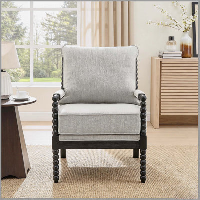 Fauteuil d'appoint rembourré avec structure en bois tourné Belvoir, gris