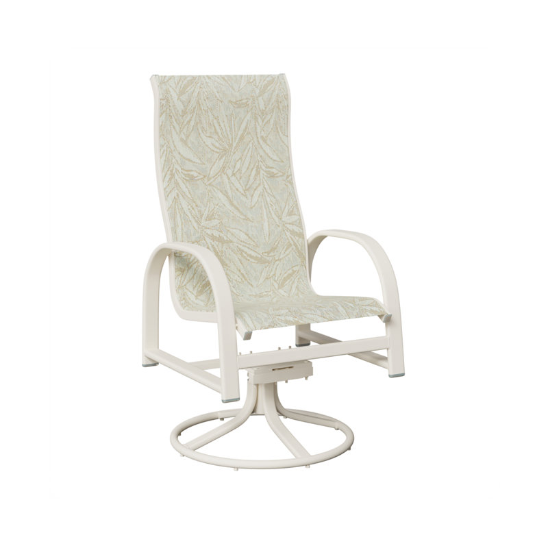 Chaise berçante pivotante à haut dossier avec tissu Sling de Berlin Gardens, Montego Bay, Aluminium blanc mat
