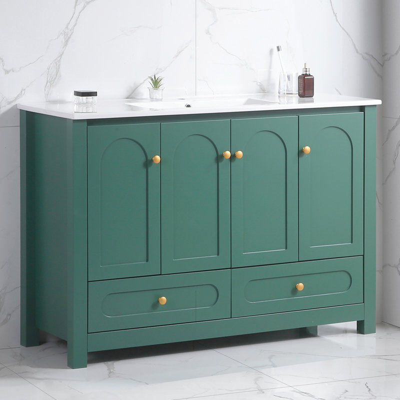 Meuble-lavabo 48 po avec lavabo en céramique - Rangement abondant 4 portes à fermeture en douceur et 2 tiroirs en bois massif pour une apparence moderne fabriquée à partir d'une esthétique contemporaine