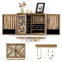 Wall Jewelry Organizer With Shelf, Wall Mount floating Jewelry Holder -  woodglory
