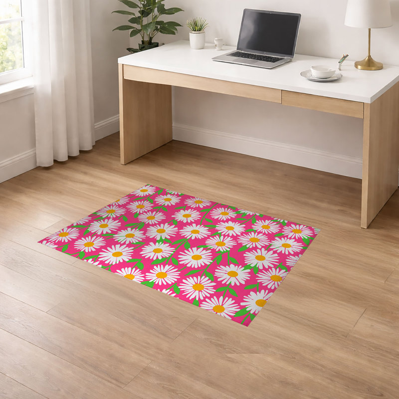Tapis de bureau léger et doux antidérapant Sweet Daisy, L 84 po x P 60 po, Rose vif
