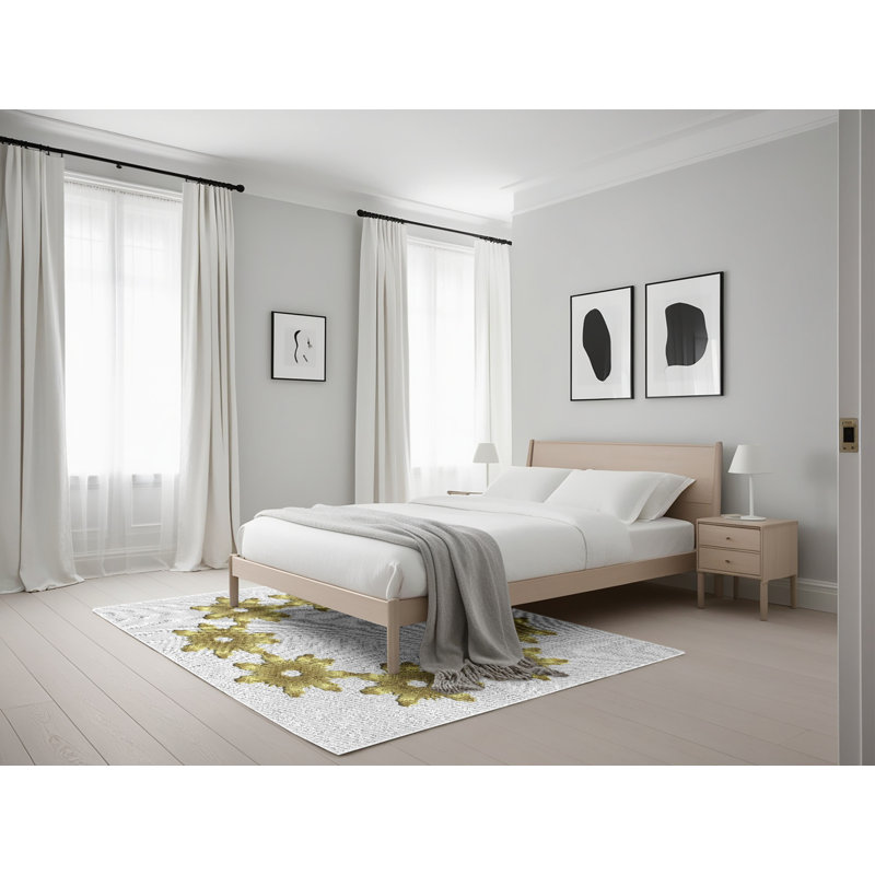 Tapis vert/blanc cassé tissé à la machine, Rectangle 5 pi x 7 pi