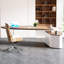 Bureau à 2 tiroirs brun noisette + blanc-uni de forme libre + bois manufacturé + acrylique-2077867438-2077867474