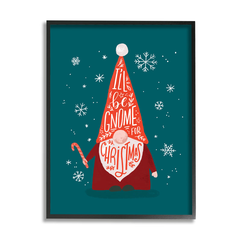 «Gnome for Christmas Holiday» par Loni Harris - Art textuel, H 20 po x l 16 po, Giclée encadrée noir minuit