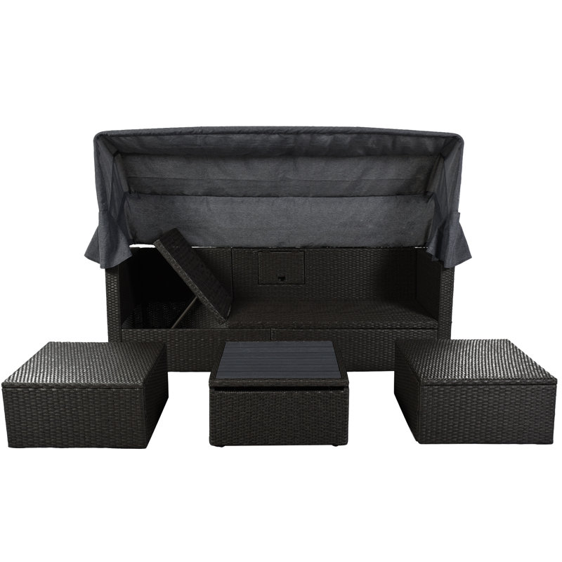Lit de jour pour patio avec table pliante inclinable pour meubles, Grey