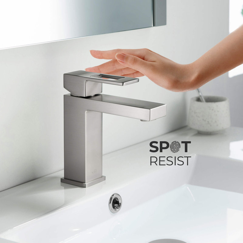Cube Single-handle Bathroom Faucet, Brushed Nickel, Drain Assembly Included
