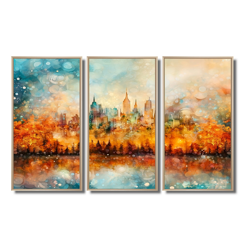«Modern Evolve New York City Cityscape I», ensemble d'art abstrait mural transitionnel moderne, H 32 po x l 48 po, Natural