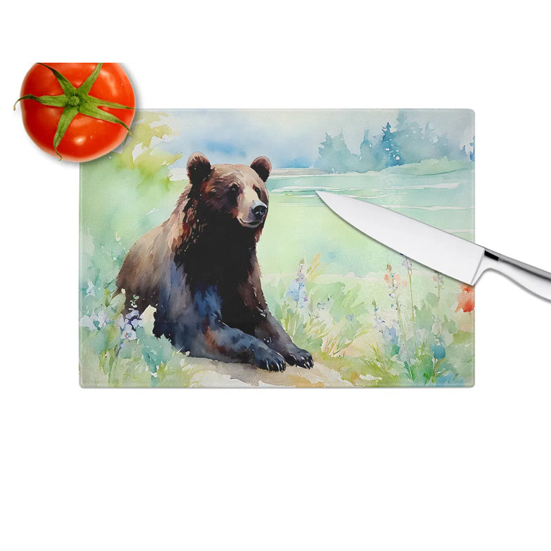 Decorative Tempered Glass Cutting Board With Vibrant Artwork, Non-Slip Kitchen Chopping Board