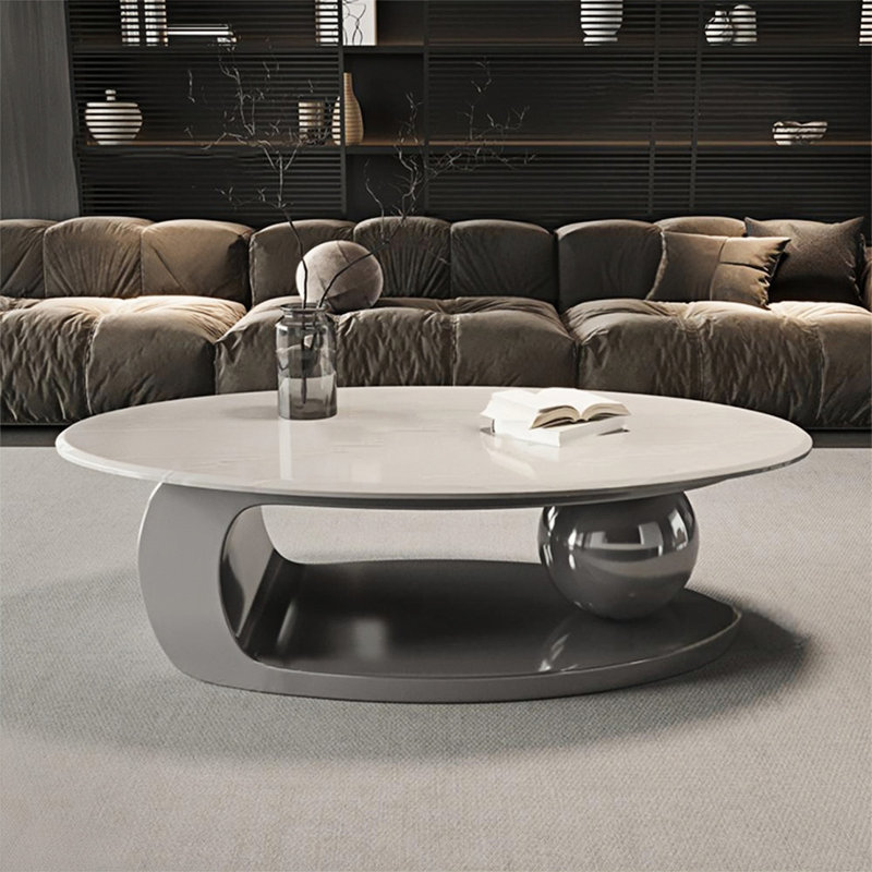 Simple oval marble coffee table, 16.5" H x 51.2" L x 27.6" W
