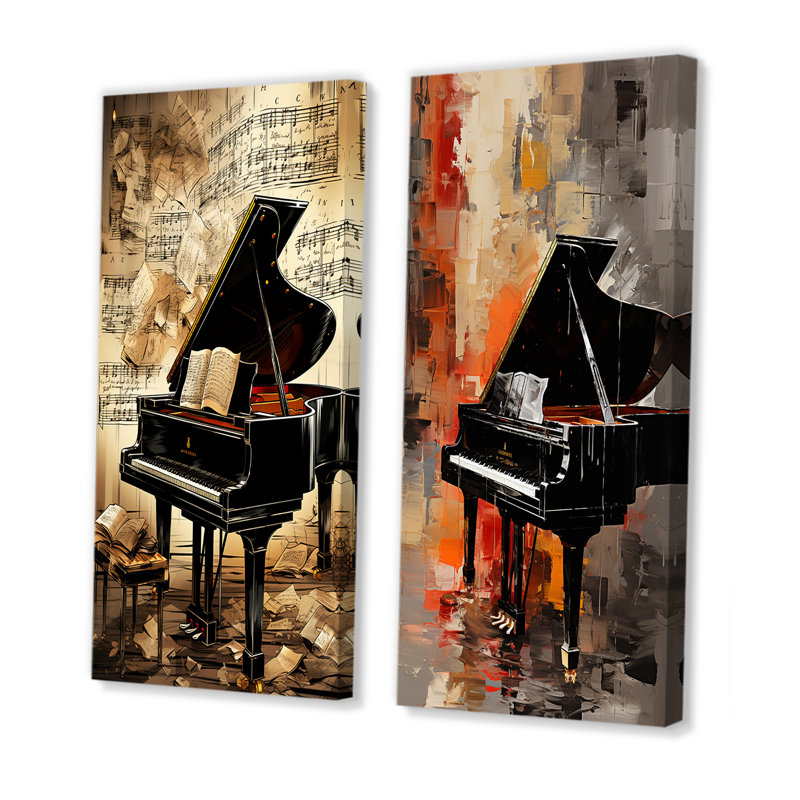 Classical Black Piano Sonata I - Music Piano, ensemble de 2 reproductions d'art sur toile, Toile tendue, H 40 po x l 41 po