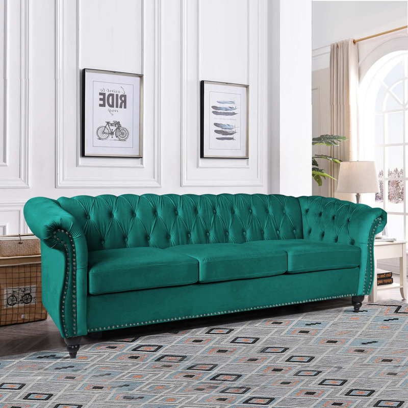 Canapé en velours rembourré 83,85 po Jemotte, Velours vert