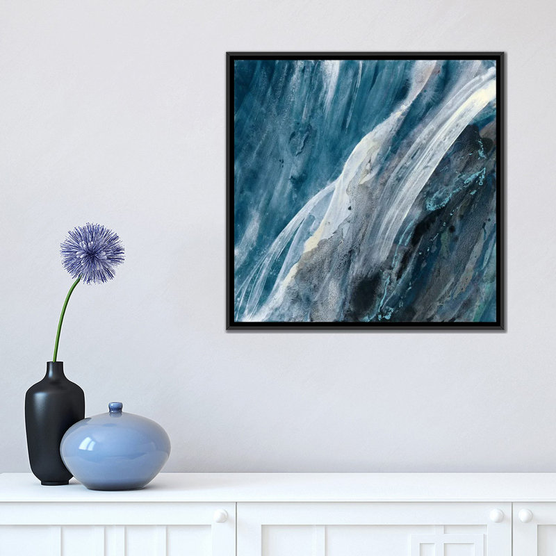" Indigo Splash " by Albena Hristova, 18" H x 18" W x 1.5" D, Black Framed Canvas, No Matte