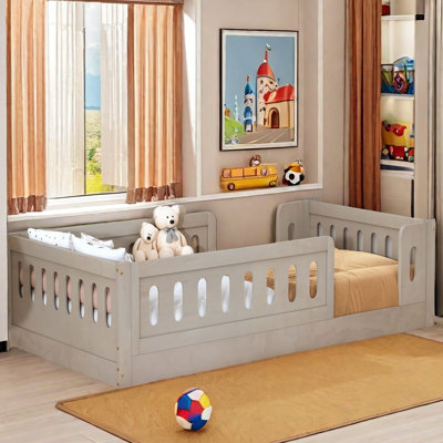 Wooden Platform Bed With Semi-enclosed Fence