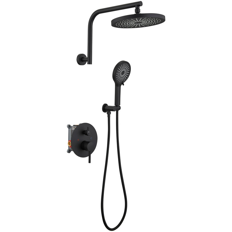 1 système de douche complet avec valve brute, Noir mat