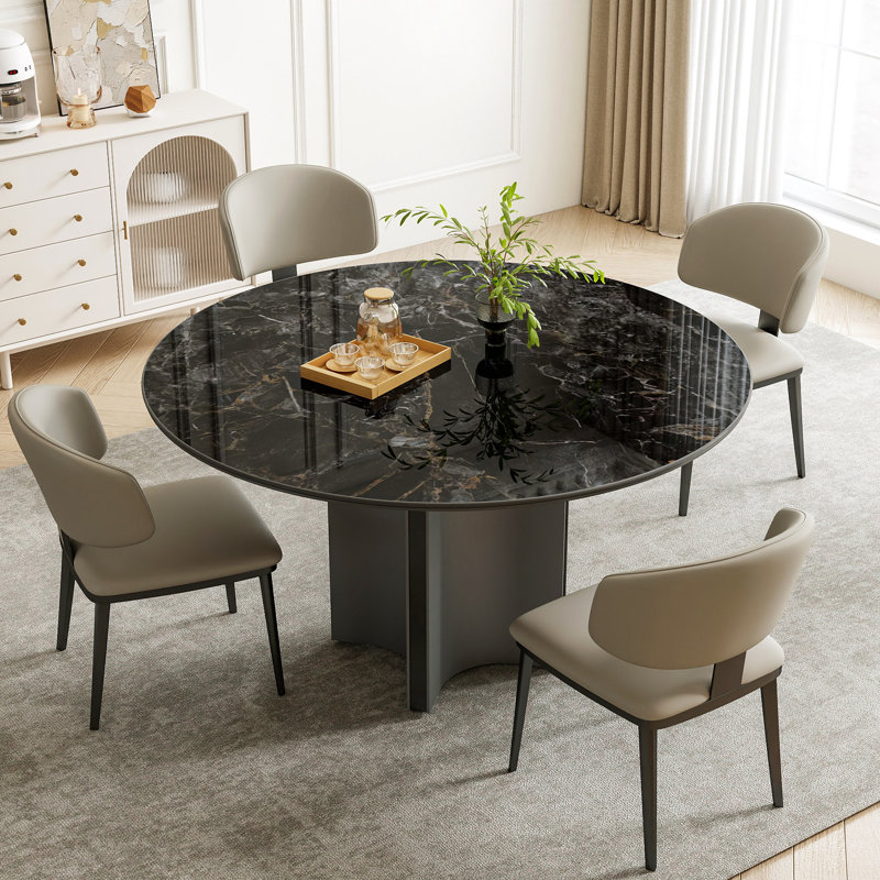 Ensemble de table de salle à manger 53,15 po en céramique frittée noire avec base en métal, Noir