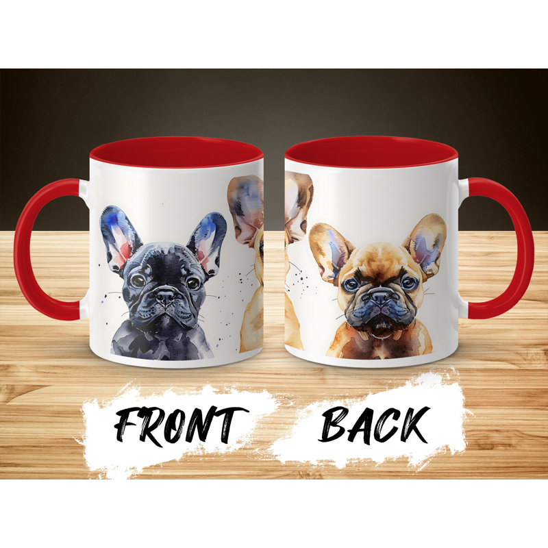 French Bulldog Watercolor Design 11oz Coffee Mug, 3, Red