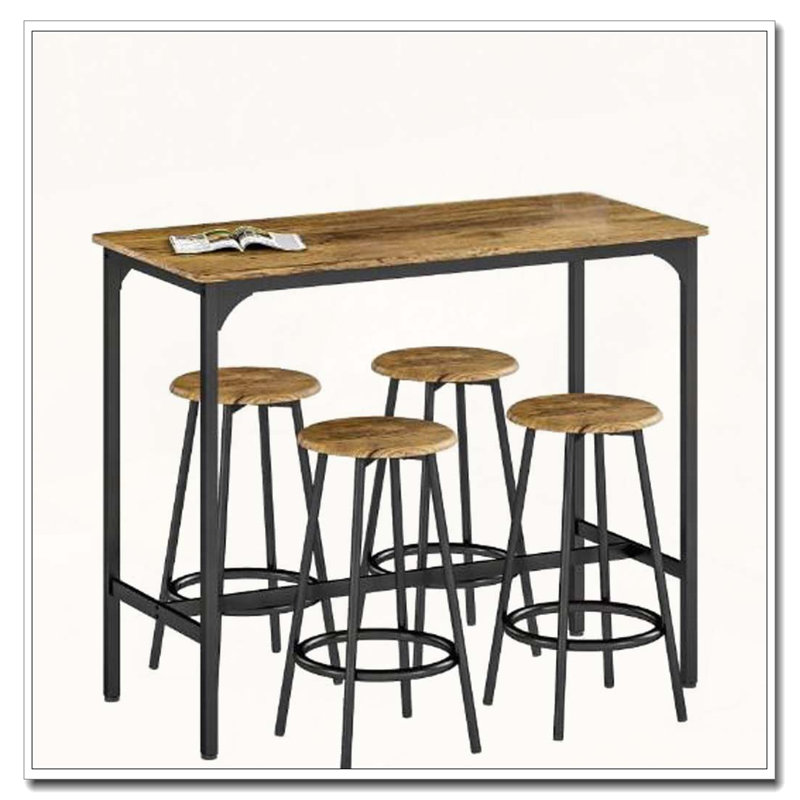 Ensemble 5 pièces de table de bar et chaises à hauteur de comptoir avec structure en métal
