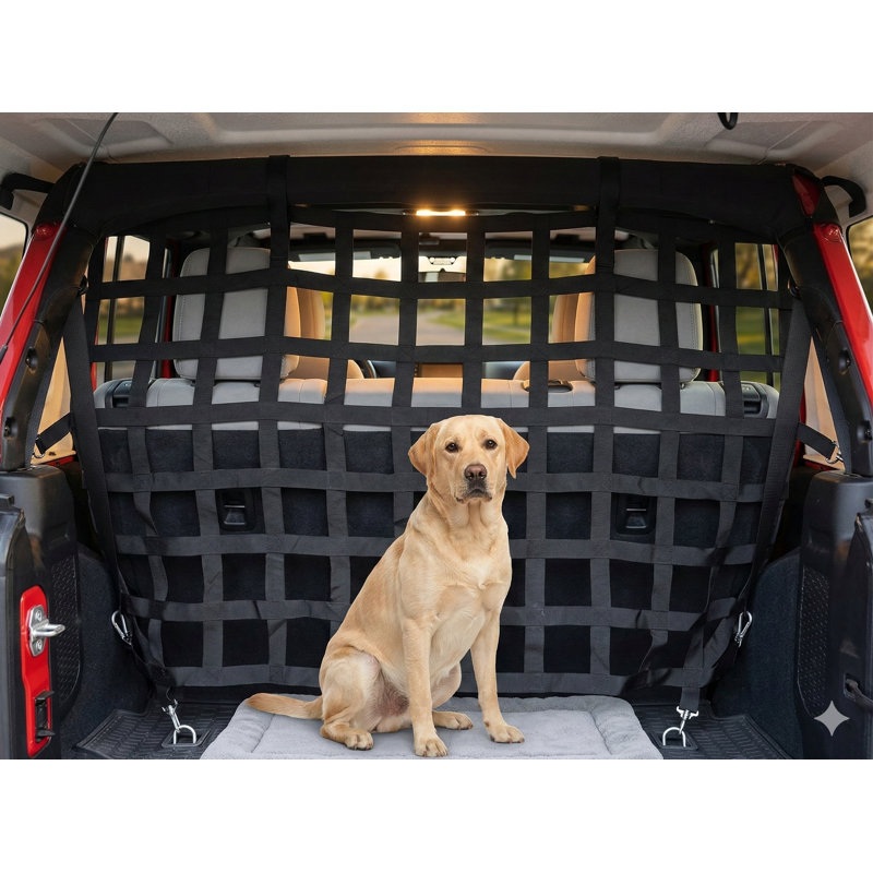 Filet arrière pour chien avec barrière pour chien compatible avec Jeep Wrangler JK JL Sahara 4 portes illimité 2007-2025, séparateur de sécurité pour animaux de taille moyenne, facile à installer
