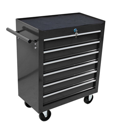 Rolling Tool Box With 6 Drawers And Lock, Wear- For Workshop - Black Drawer Storage Lock Smooth Movement