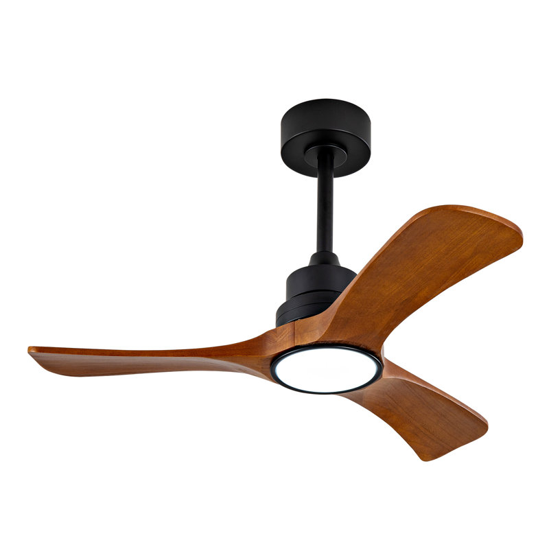 New 36-inch Ceiling Fan Light with 6-Speed Remote Control Black Three-Blade Reversible Wooden Fan Blades DC Motor Ideal for Bedrooms