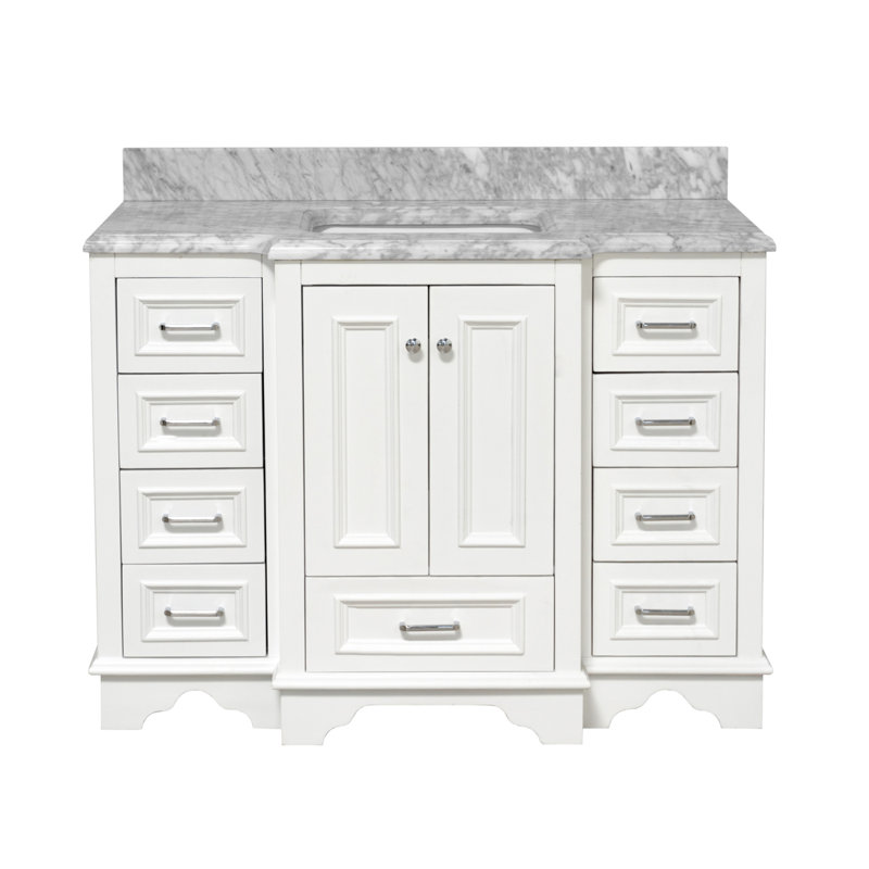Loughlam 48'' Single Bathroom Vanity with Top, White, Carrara Marble
