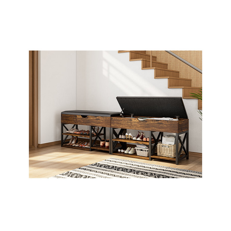 Shoe Bench With Storage, Brown/Black