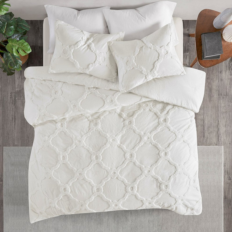 Édredon en coton chenille double / grand, literie à motif géométrique, 2 taies décoratives