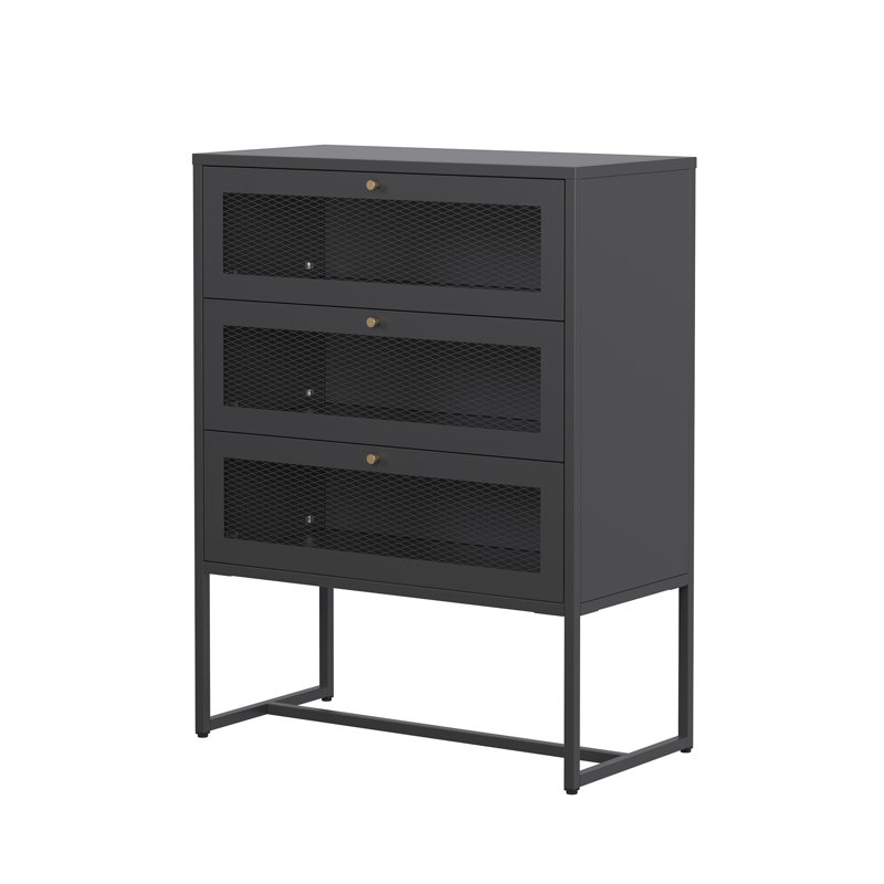 Armoire en métal noire à trois tiroirs avec portes en filet Bentley 41,34 pouces