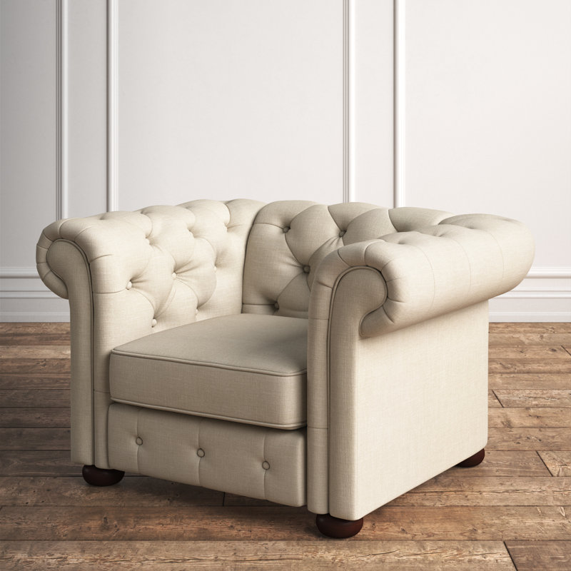 Fauteuil Chesterfield Huskins, Lin beige
