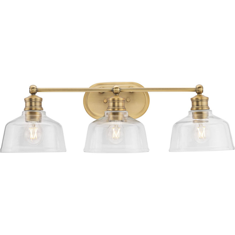 Vintage Brass 3-Light Vanity Fixture with Clear Glass Shades