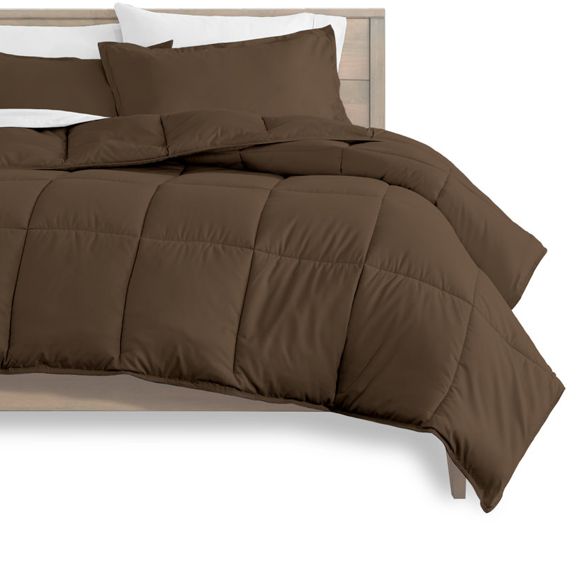 Modern & Contemporary Comforter, Cocoa/White, Split King Comforter + Pillowcases
