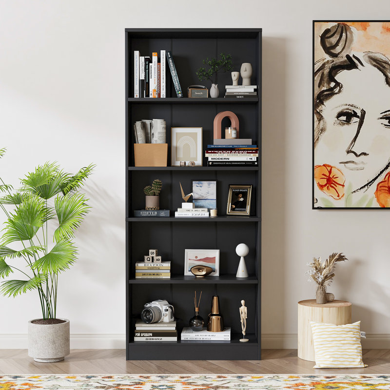 Jalacia Bookcase, Black, (5 Shelves) 67" H x 24" W x 9" D
