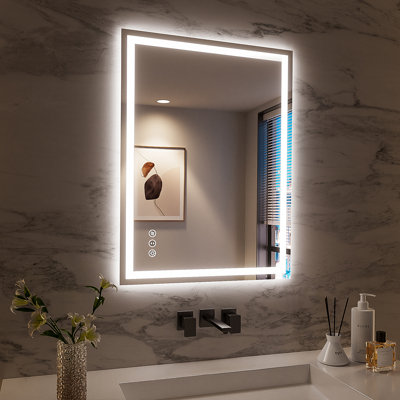 Miroir de salle de bain 24 po x 32 po à DEL sans cadre, miroir intelligent