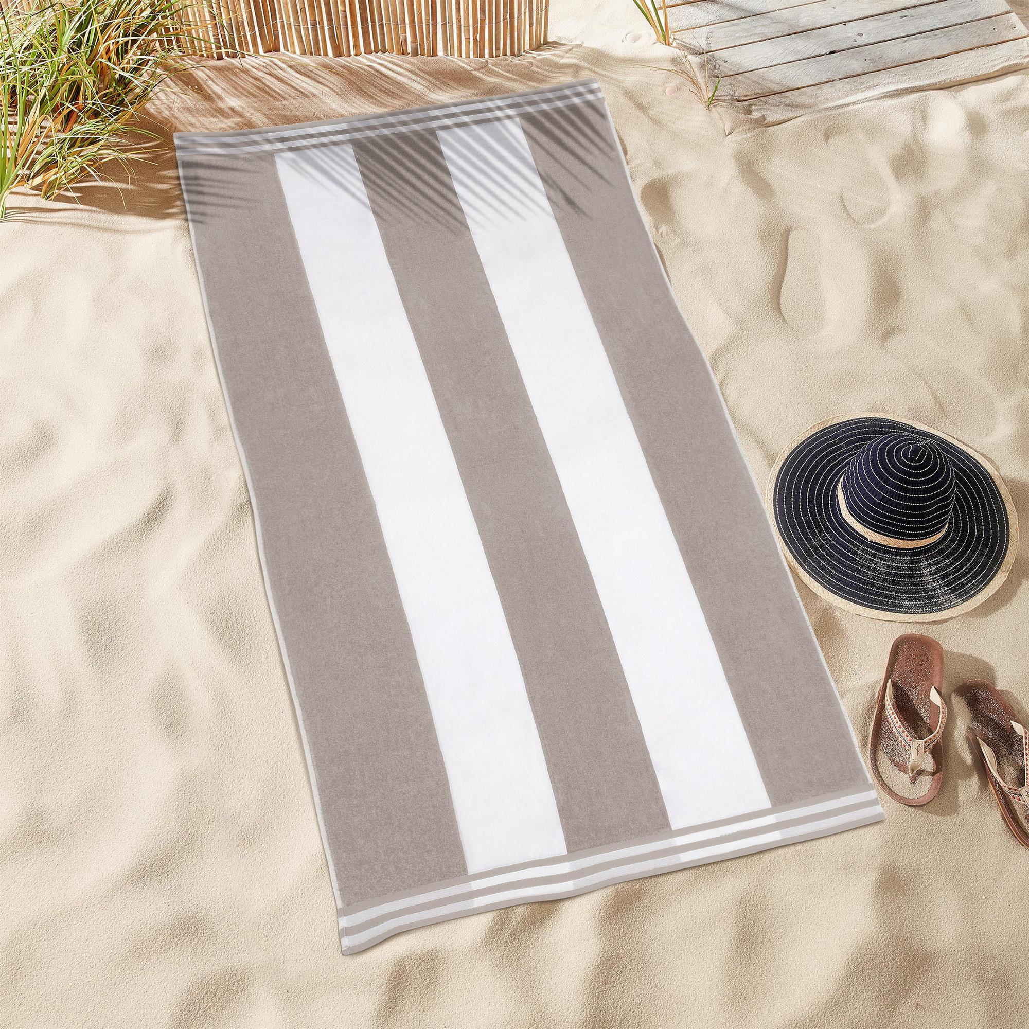 Calheta Cotton Oversized Cabana Stripe Beach Towels, 2, Light Gray
