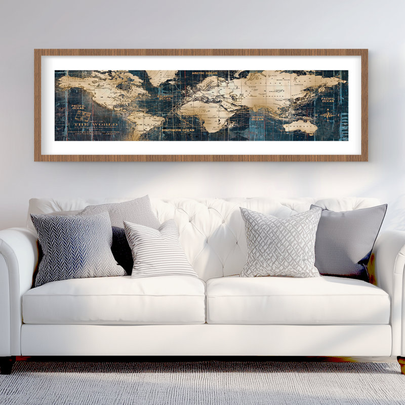 «Abstract World Map - Hyperrealist Livingroom», reproduction encadrée
