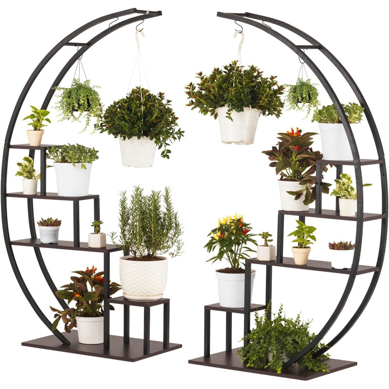 Support pour plante Polin, Noir/noyer