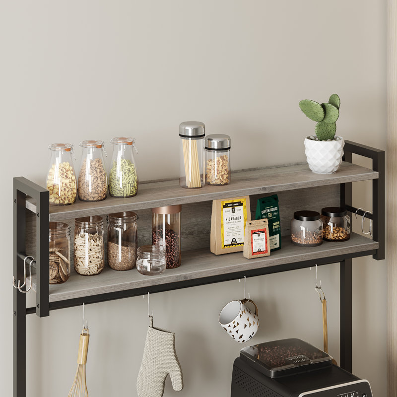 Étagère de boulanger standard en bois Humayd 33,8 po avec compatibilité micro-ondes, Gris