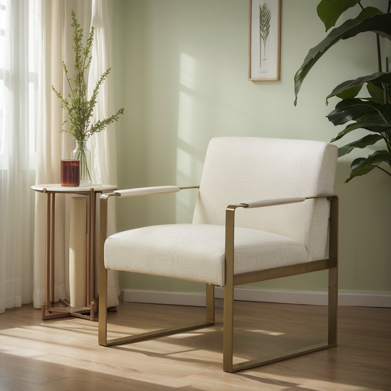Accent Chair, White/Gold
