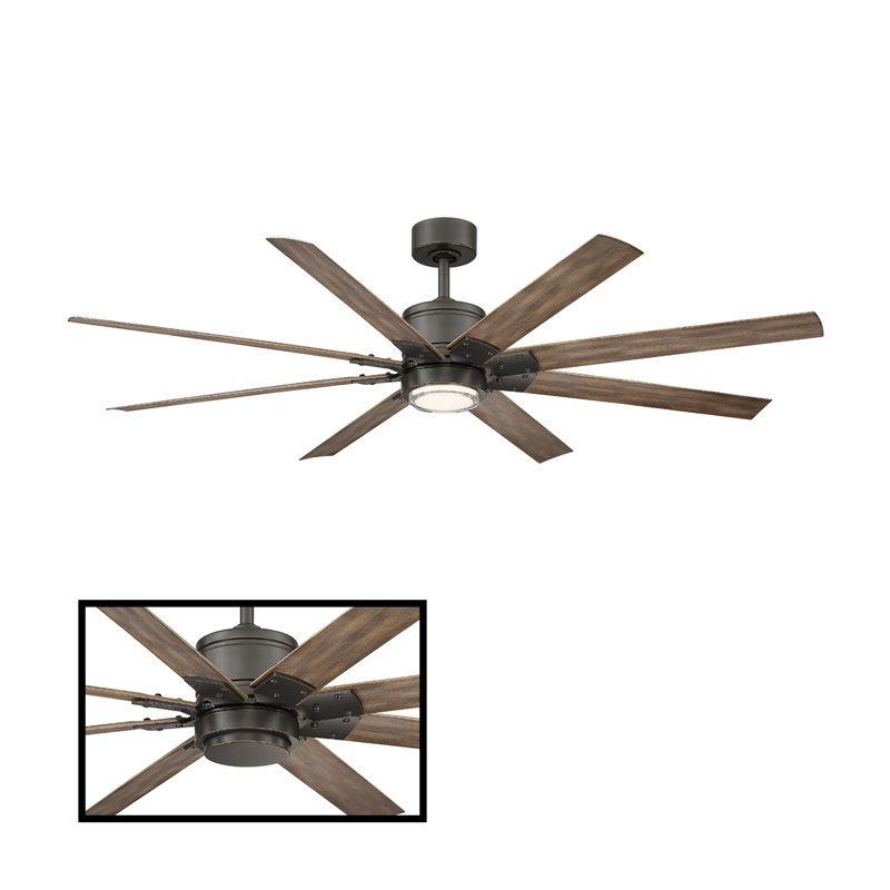 Renegade 8 - Blade Outdoor Integrated LED Smart Standard Ceiling Fan with Remote Control and Light Kit Included, 66", 3000K