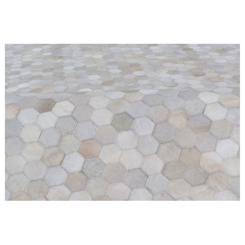 Mosaic Leather Hand Woven Cowhide Geometric Area Rug, Rectangle 9'6" x 13'6"