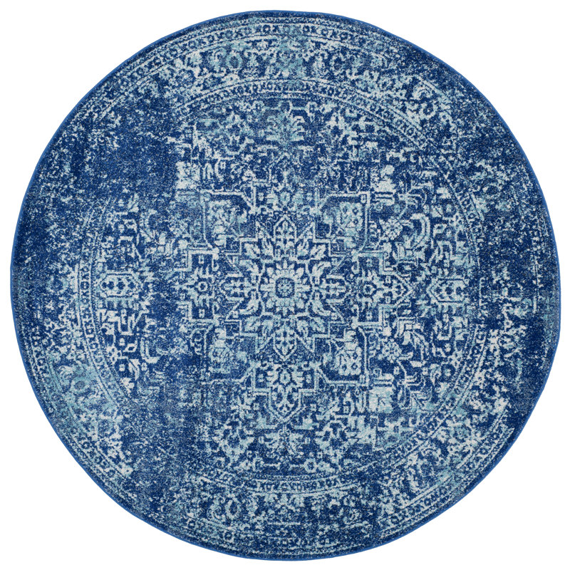 Oriental Area Rug, Round 201 cm, Ivory/Navy