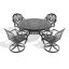Ensemble de salle à manger 5 pièces en aluminium coulé résistant aux intempéries, comprenant 4 chaises pivotantes et une table ronde avec cadre