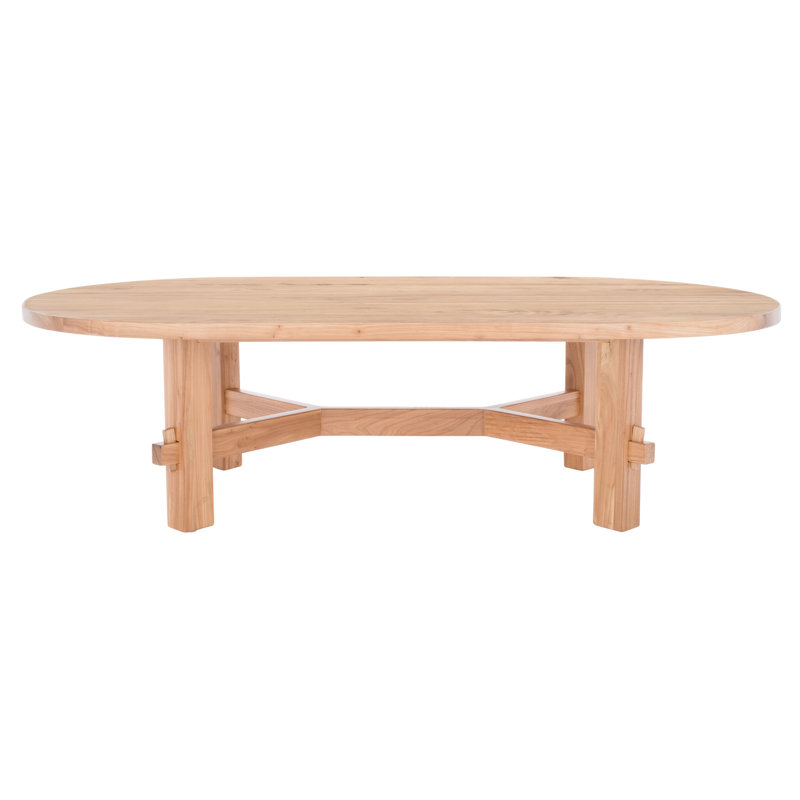 Natural Elm Oval Coffee Table with Trestle Base